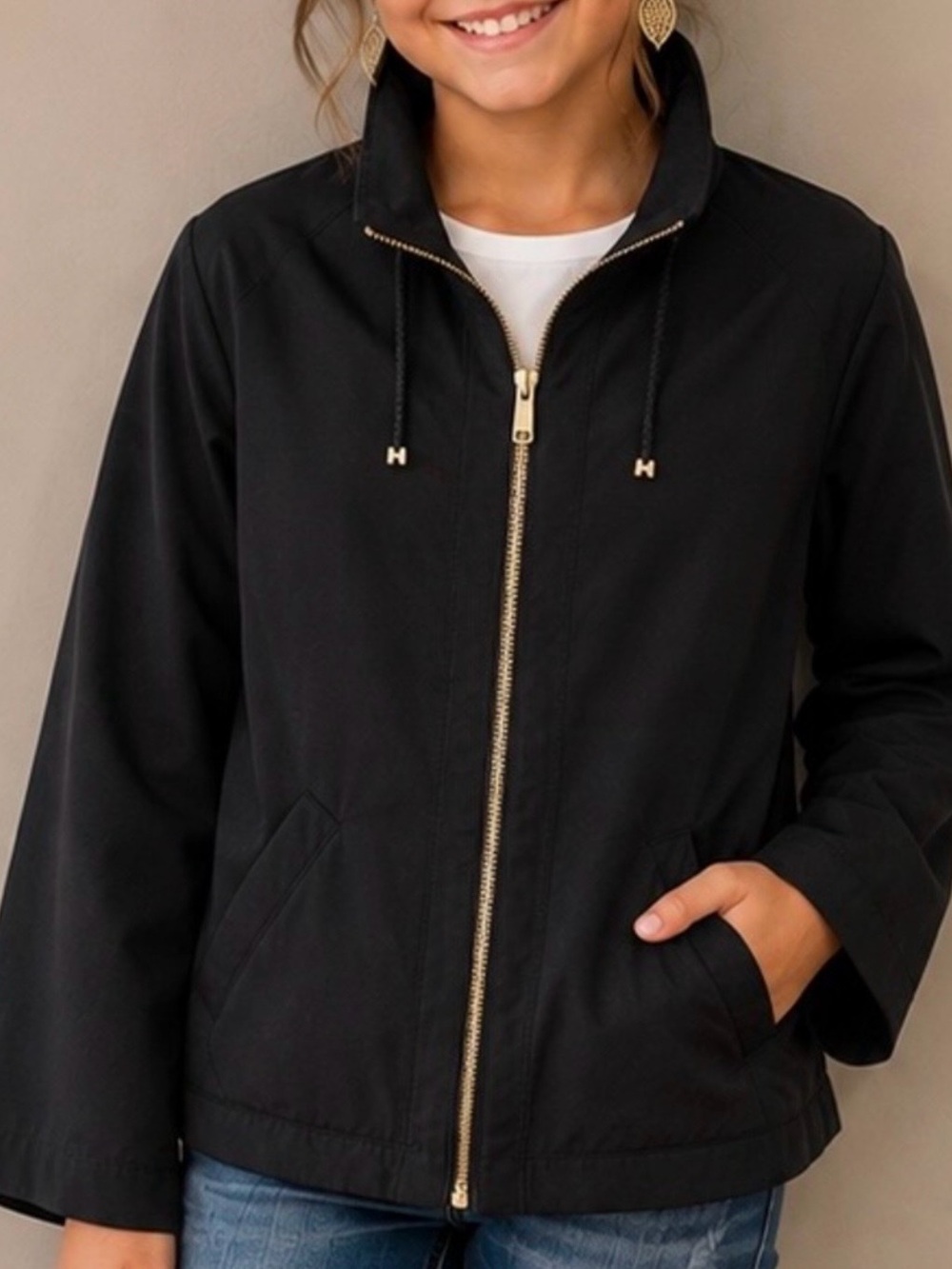 Apostrophe Girls Black Gold Zip Up Jacket Youth Large 10/12